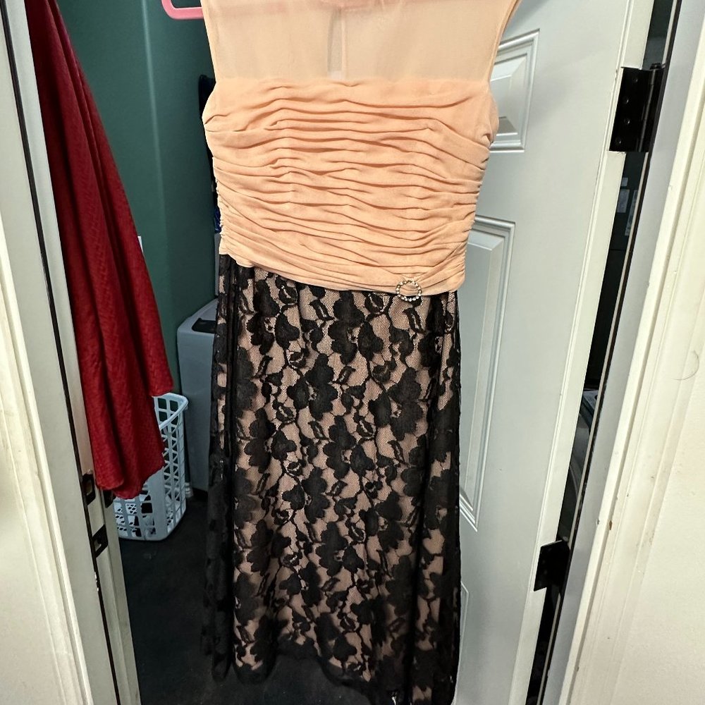 Sangria Dress Black Lace Thigh High Tan Fluffy Top RN #58011